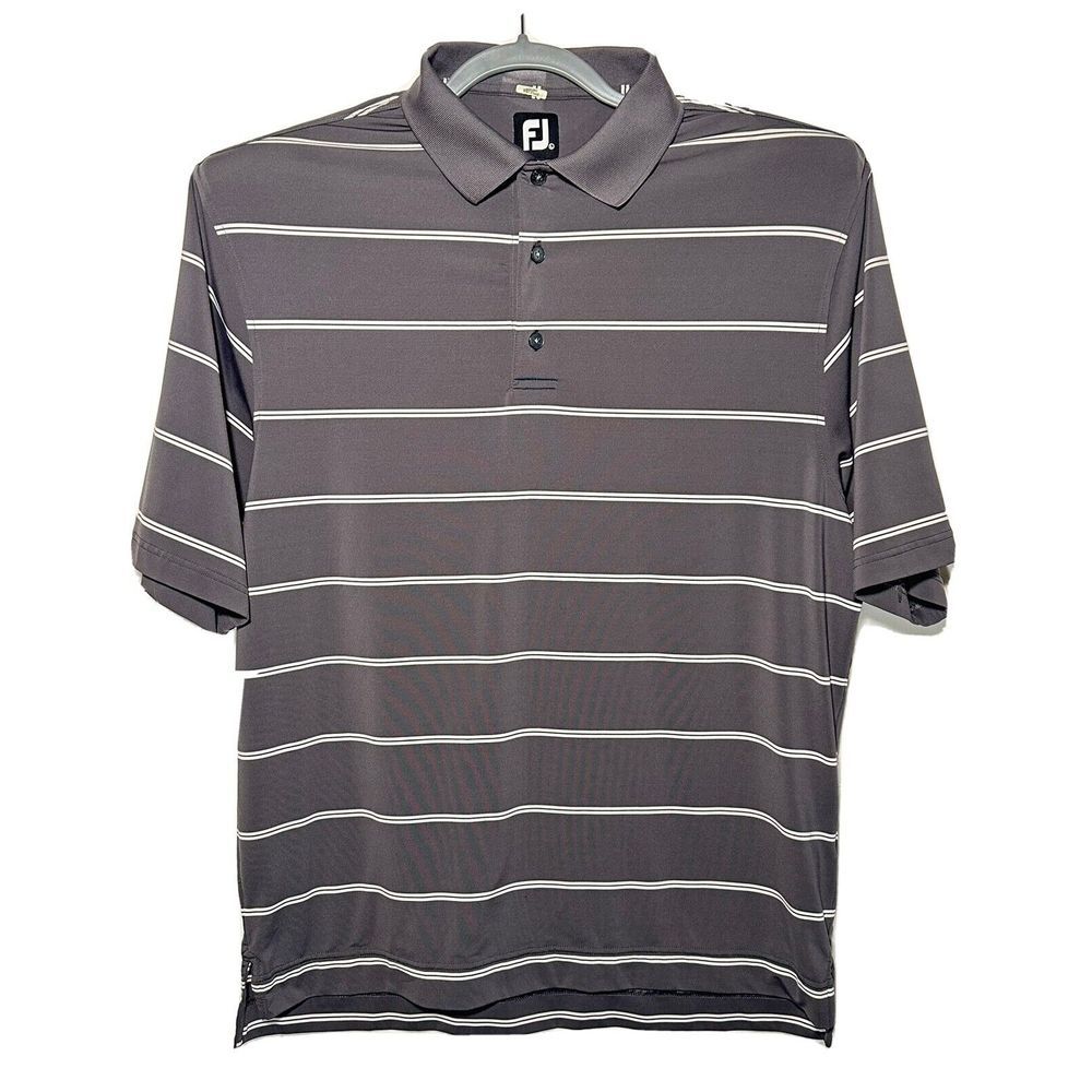 FootJoy Men's Large Grey White Stripe Polyester Blend Polo